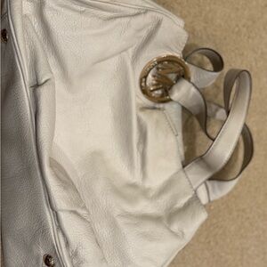 Michael Kors Cream Leather Bag with Gold Accents
